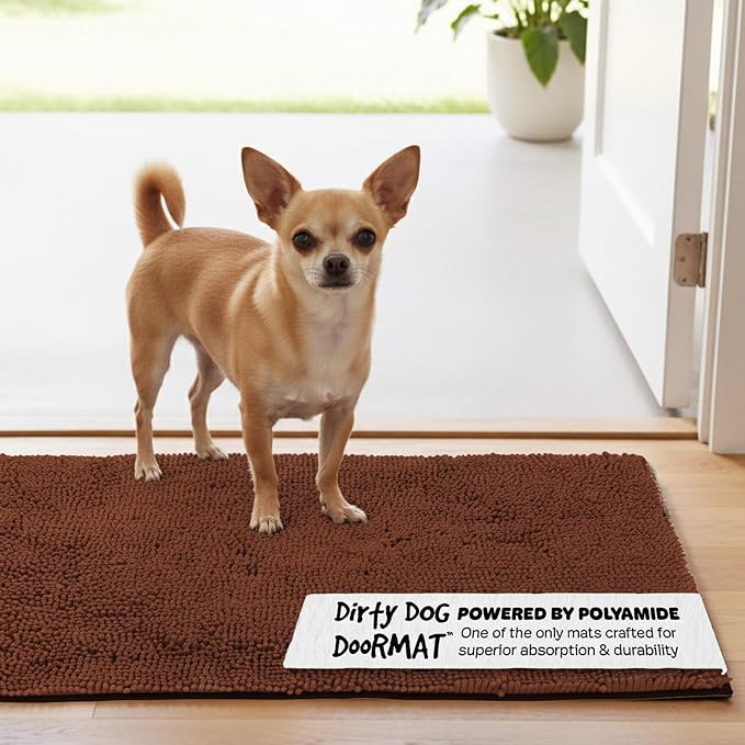 Dog Gone Smart Dirty Dog Doormat - Super Absorbent - Brown, 23 x 16 in | Polyamide Rug Pulls in Moisture & Dirt - Fast Drying for Clean Floors, Non-Slip, Machine Washable Mat for Muddy Paws
