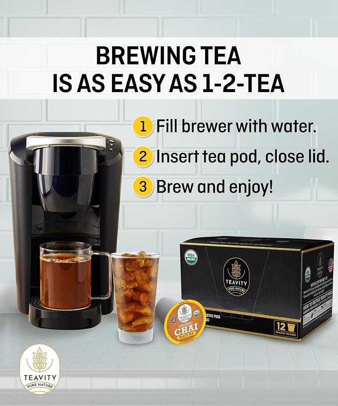 Organic Chai Black Tea Pods for Keurig Naturally Caffeinated by Teavity (36 Tea Pods)
