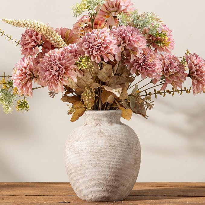 Vanselia Ceramic Flower Vase Home Decor - Farmhouse Table Vases Rustic Vintage Living Room Kitchen Bedroom Decorations for House Book Shelf Office Coffee Desk Dining Fireplace (7.4" Retro)
