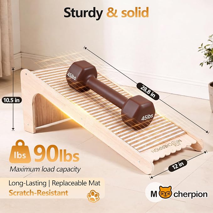 Cork Cat Scratching Board-Cat Scratcher Post-Cat Toy Scratch Pad for Indoor | Cat Scratching Posts-Cat Ramp-Cat Scratch Cardboard with Toy,Replaceable Use-Eco-Friendly Sustainable-Protect furniture white
