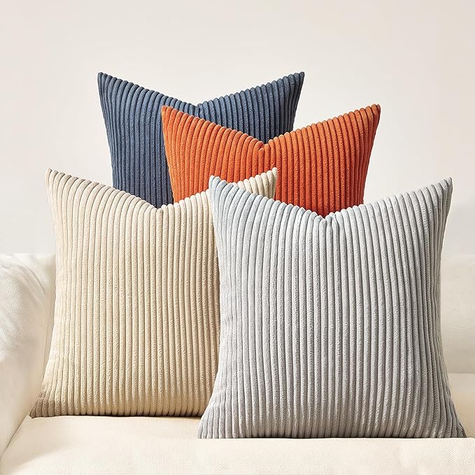 Topfinel Decorative Velvet Pillow Covers Blue and Yellow 18x18 Boho Nordic Couch Throw Pillow Covers for Bed Pack of 4 Corduroy Accent Modern Pillowcase Sofa Livingroom Home Decor