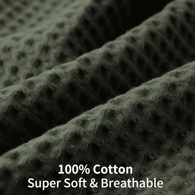 100% Egyptian Cotton 600 TC Waffle Weave Body Pillowcase with Zipper | 1 Pack Ultra Soft Breathable Pillow Cover, Skin-Friendly Bed Pillow Sham, Body Pillow Case Cover, Olive, 20" x 54"