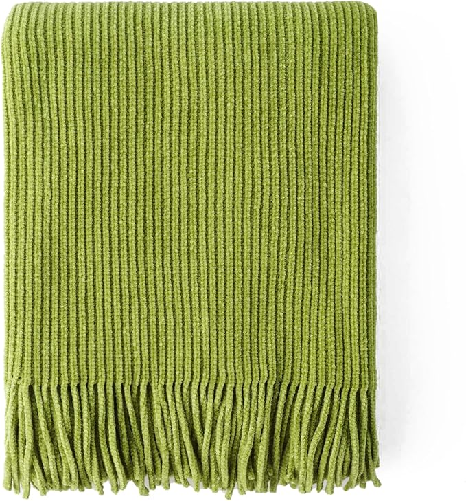 BATTILO HOME Lime Green Throw Blanket for Couch, 50"x60" | Soft Chenille Knit Throw Blanket with Tassels for Home Decor, Spring Green Throws for Couch Cover
