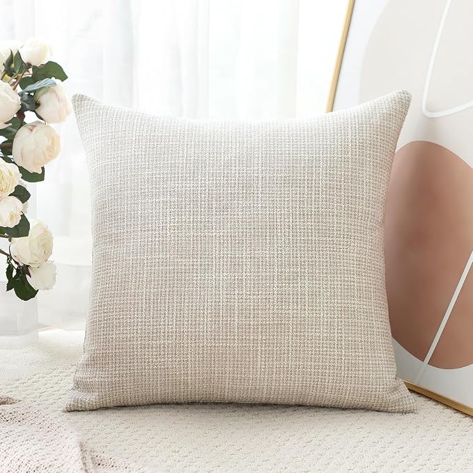 OTOSTAR Linen Throw Pillow Cover Set of 1 Decorative Square Pillowcases Cushion Covers 20x20 Inch for Home Decor Sofa Bedroom Car 50 x 50CM Beige