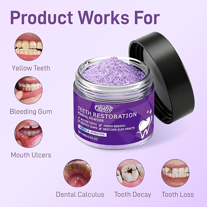 Teeth Restoration Mineral Powder,Teeth Whitening Mineral Tooth Powder,Effective in Strengthening Teeth and Gums, Dental Restoration, Fresh Breath for Daily Use 100g