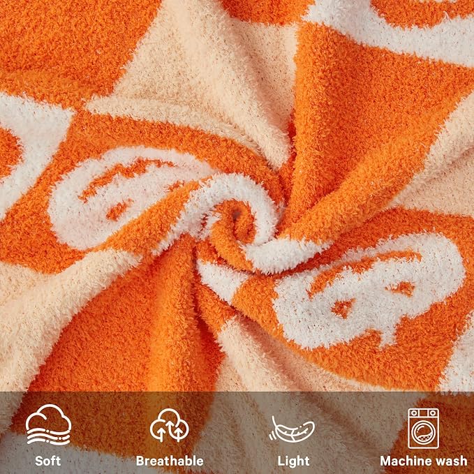 Halloween Knit Throw Blanket - Pumpkin Blanket for Couch, Soft Cozy Lightweight Fluffy Blanket for Fall Decor, 60"x80"