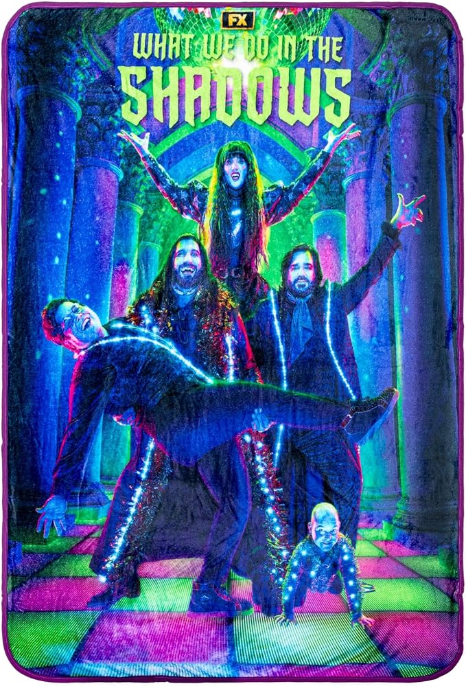Silver Buffalo What We Do in the Shadows Disco Featuring Nadja, Guillermo de la Cruz, Nandor the Relentless, Laszlo Cravensworth, Colin Robinson 45" x 60" Fleece Throw, Soft and Cozy Blanket, 180 GSM