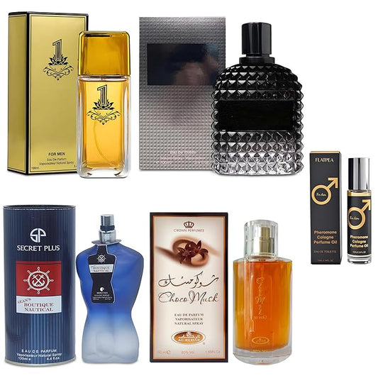 AFLUXE Men's Cologne Gift Set - Variety Pack of 4 Long Lasting Fragrances with 10ml Pheromone Cologne for Men Kit EDP/EDT (PHM-Billon/Choco/MilanoM/Sean's BN)