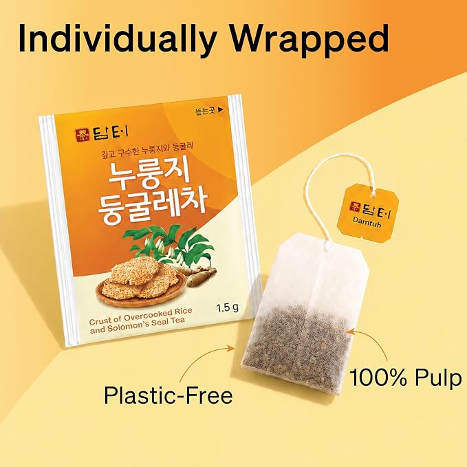 Damtuh Korean Roasted Rice Tea Bags with Solomon’s Seal, Caffeine-Free Traditional Tea, 1.5g x 40 Bags