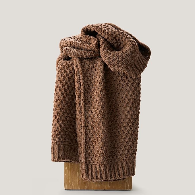 EVERGRACEHOME Chunky Chenille Knit Throw Blanket, 60 x 80, Burnt Orange | Sculpted Moss Stitch, Chic Modern Farmhouse, All-Season Warmth, OEKO-TEX® Certified, Elegant Blanket for Couch, Bed, Sofa