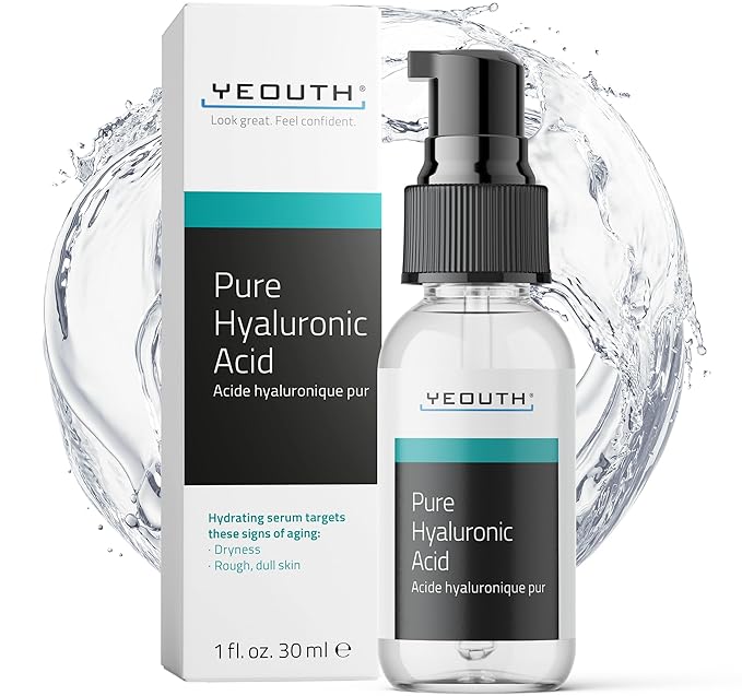 YEOUTH Pure Hyaluronic Acid Serum for Face 99% for Dry & Dull Skin, Hydrating Hyaluronic Acid Face Serum for Women & Men, Facial Care For All Skin Types 1oz