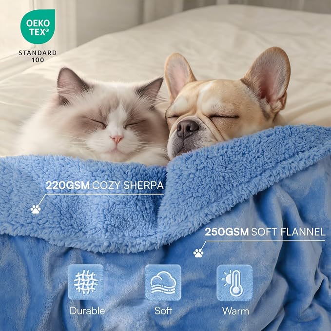 Luciphia Waterproof Blanket for Large Dog, Reversible Sherpa Couch Cover | waterproof pet blanket sherpa fleece reversible couch cover bed protector car from spills scratches, Blue 40" x 28"