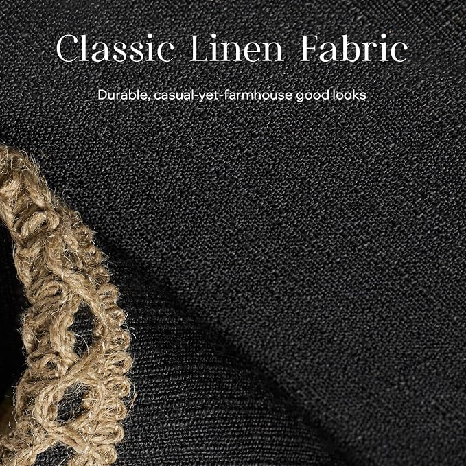Phantoscope Farmhouse Solid Throw Decorative Pillow Cover Burlap Linen Trimmed Tailored Edges Outdoor Pillow Black 1 Pack 18 x 18 inches, 45 x 45 cm