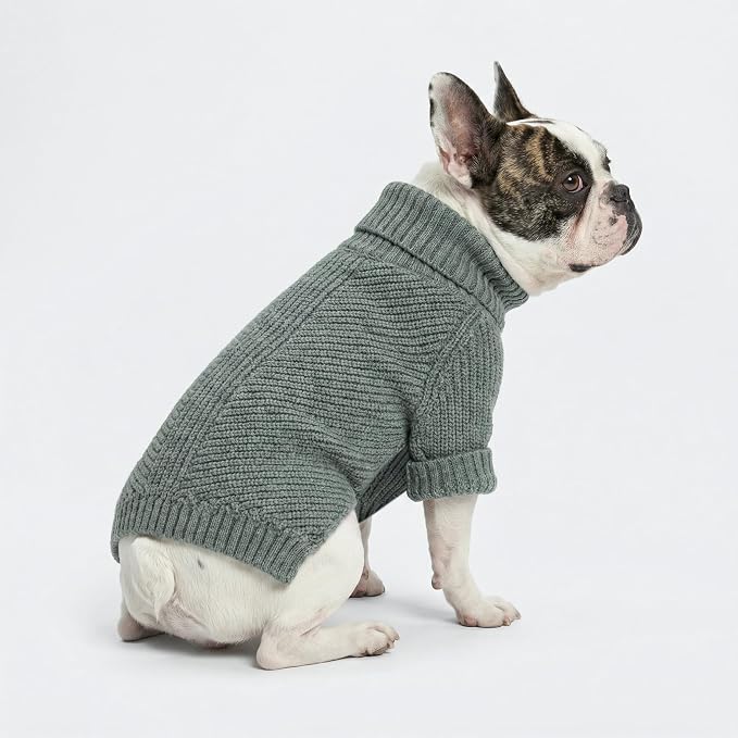 Fitwarm Dog Turtleneck Sweater, Thermal Knitted Pet Coat, Dog Winter Clothes for Small Dogs, Cat Apparel, Heather Grey, Small