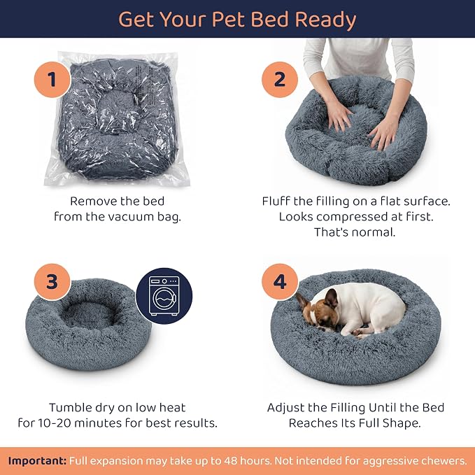 Donut Dog Bed - Premium Comfort for Anxiety Relief - Fluffy & Calming Design with Ultra-Plush Support | Cozy Round Dog Bed with Super Soft Circle Style (Dark Grey, Small)