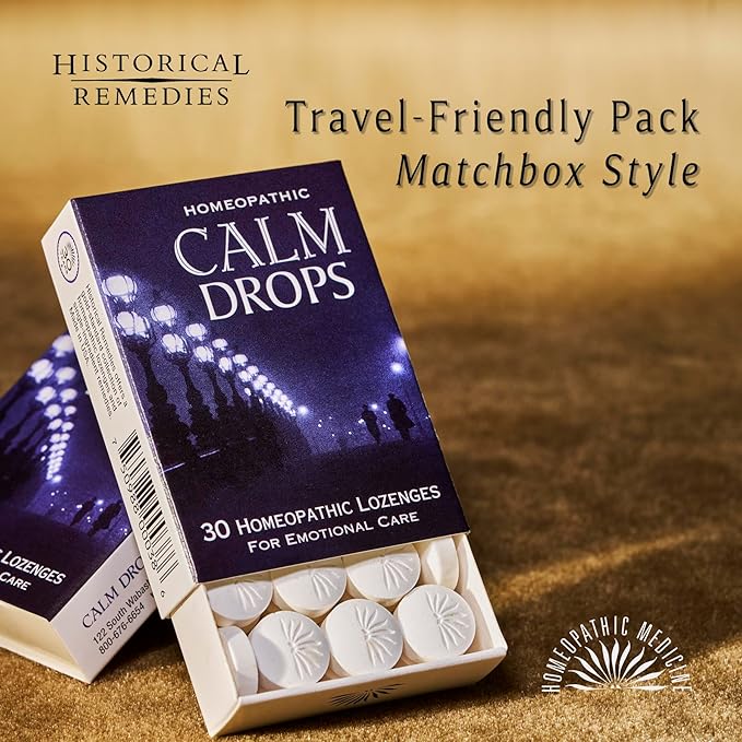 Calm Drops Homeopathic Lozenges (12 Pack)| Natural Care for Emotional Stress Relief, Vegan & Gluten-Free Organic Vanilla Flavor Drops to Promote Relaxation and a Sense of Calm