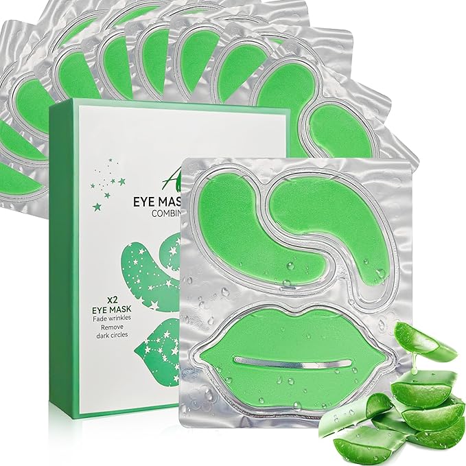 10 Pairs Under Eye Masks & Lip Mask Set with Aloe Vera | For Puffy Eyes, Dark Circles, Fine Lines & Dry Lips | Hydrating Treatment, Gifts for Women, Party Favors, Bachelorette Party Favors