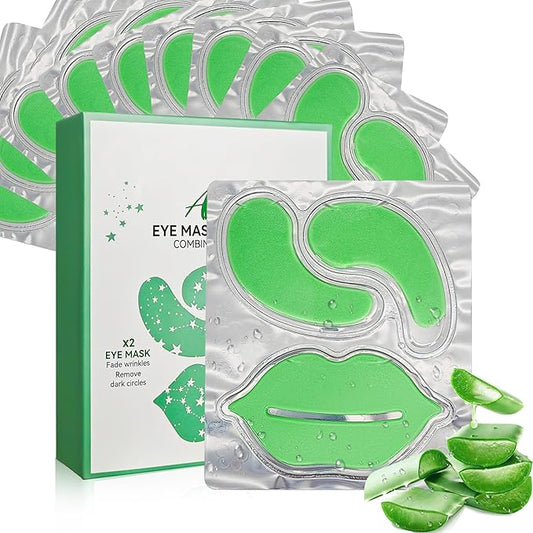 10 Pairs Under Eye Masks & Lip Mask Set with Aloe Vera | For Puffy Eyes, Dark Circles, Fine Lines & Dry Lips | Hydrating Treatment, Gifts for Women, Party Favors, Bachelorette Party Favors
