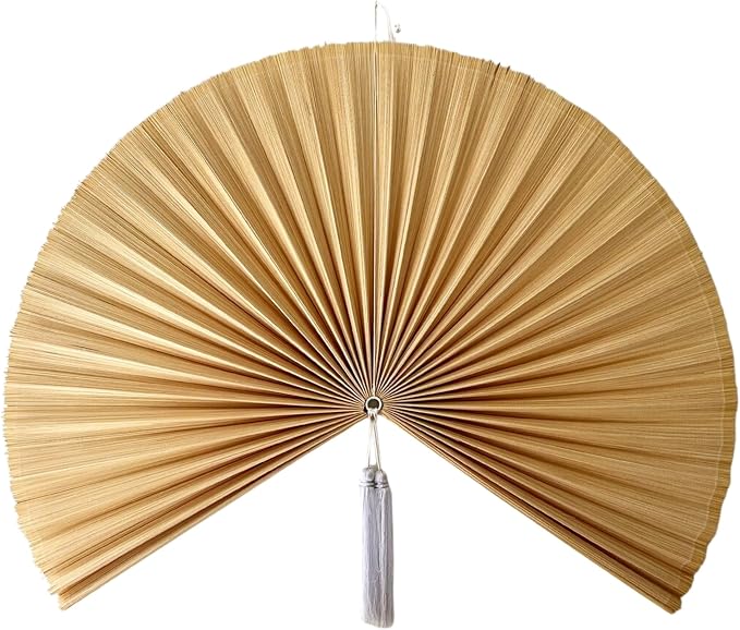 ChumDecor Bamboo Fan Wall Decor, Japanese Wall Fan Decoration, Ivory 60 in | Giant Oversized Oriental and Asian Style Hanging Decoration for Above the Bed Headboard or a Tall Stairwell Landing