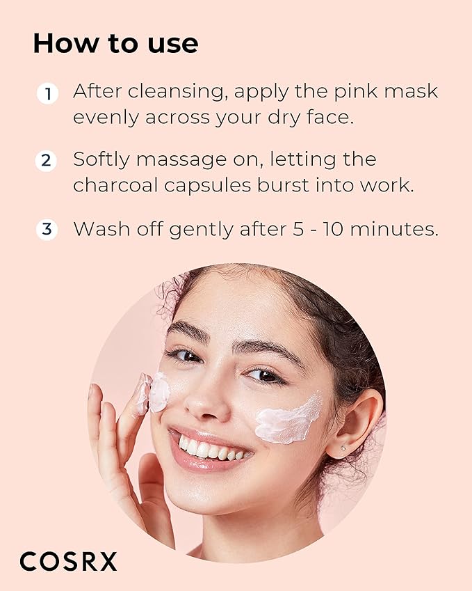 COSRX Pink Pore Clarifying Charcoal Mask 3.8 fl. oz / 110g Blackheads, Pores, Acne Control, Color Changing Fun Skincare, Detox Face Clay Mask, Wash Off Type, Korean Skin Care