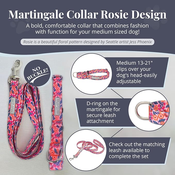 Lucky Love Dog Martingale Collar for Medium Dogs No Slip – Rosie, Medium