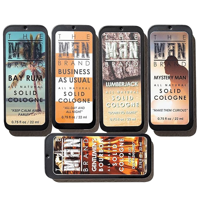 Solid Cologne Set of 5 with Bay Rum Wax Fragrance, Bourbon Perfume Balm, Business As Usual, Lumberjack, and Mysetry Man - Wax Perfume Sampler Set (Five Armies - 5 Pack - 0.75 oz each)