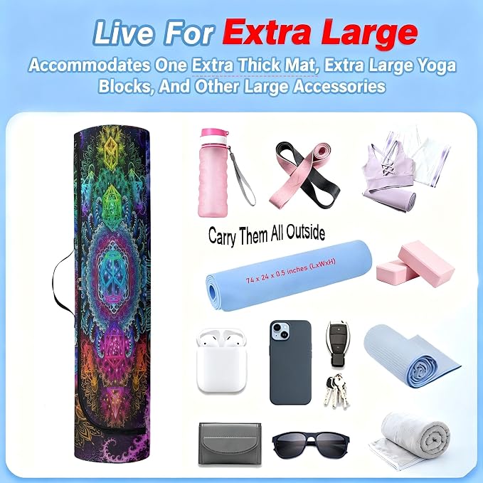 Spacious Extra Large Storage Yoga Mat Bag | Huge Capacity Mandala Gym Tote - Waterproof Wear-Resistant Carrier Strap Pilates