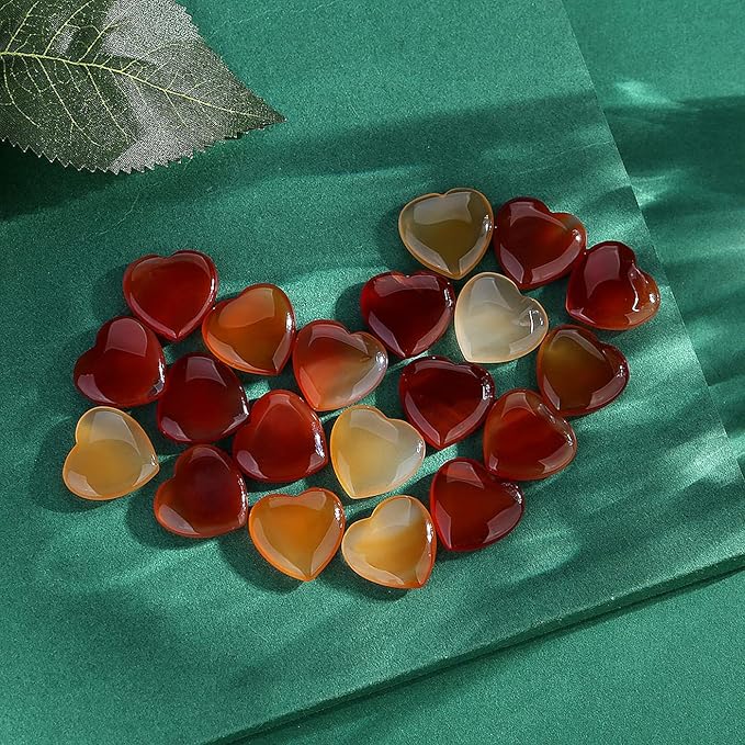 20 PCS Natural Heart Healing Crystals Red Carnelian Agate Polished Crystal Mini Pocket Stones Cute Palm Love Gemstones Set Bulk Wholesale Reiki Energy Balancing Meditation Valentine's Day Gift