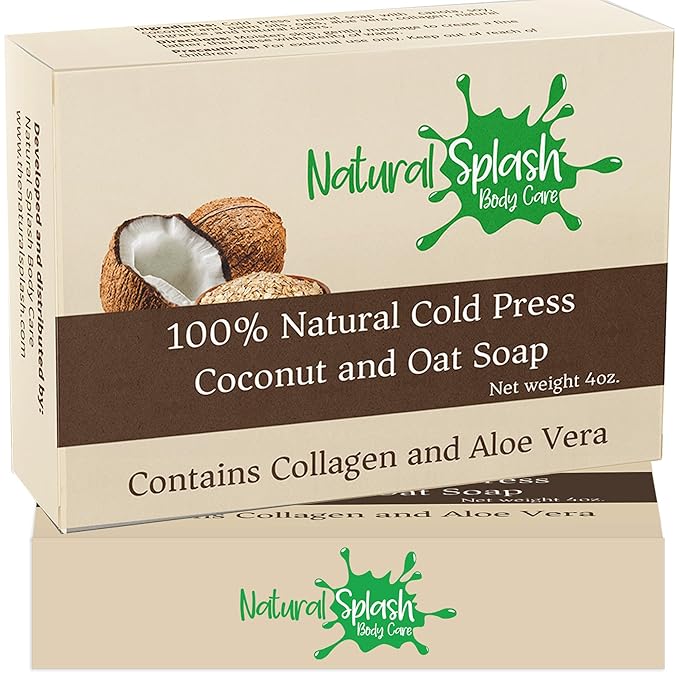 Natural Handmade Cold Press Bar Soap - Coconut and Oat – Aloe Vera and Vegetable Collagen - Soft Exfoliating Formula