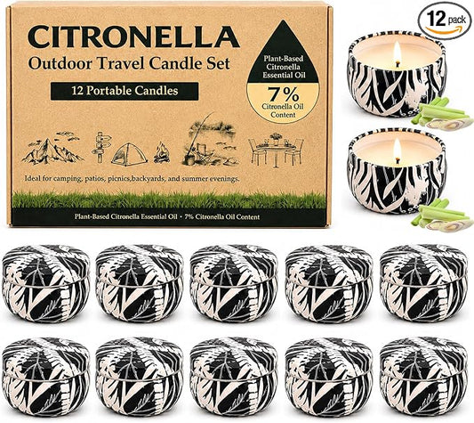 Citronella Candles Outdoor, 12 Pack Natural Soy Wax Citronella Candles, 300 Hours Long-Lasting Burn Citronellas Candle for Backyard, Garden, Patio and Camping