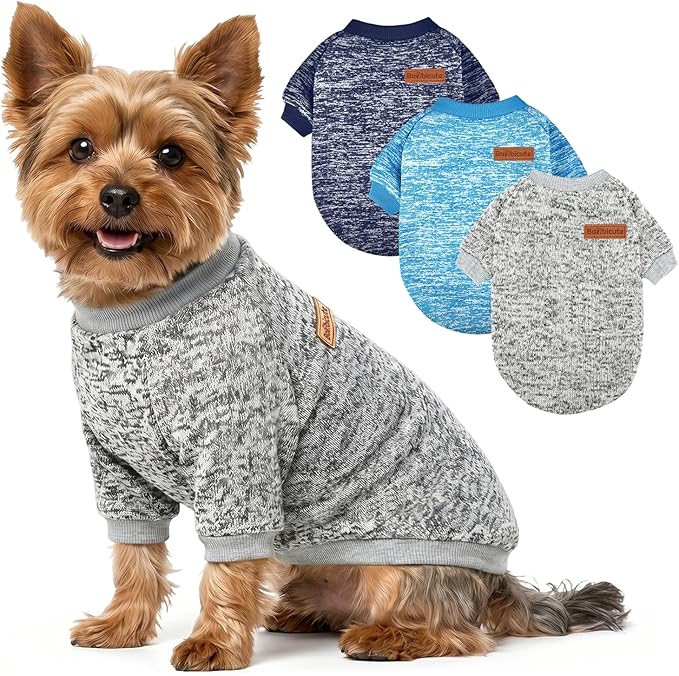 3 Pack Dog Sweaters for Small Dogs Girl Boy Winter Fleece Clothes Warm Soft Dog Sweatshirt Outfit for Dogs Cats Pet Apparel