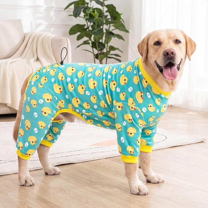 XPUDAC Dog Pajamas for Medium Large Breeds, Velvet Dog Recovery Suit, 6XL | Stretchy, Soft, Duck Patten, Adjustable, Warm, Breathable, Sleepwear, Post Surgery, Anti-Shedding, All Seasons