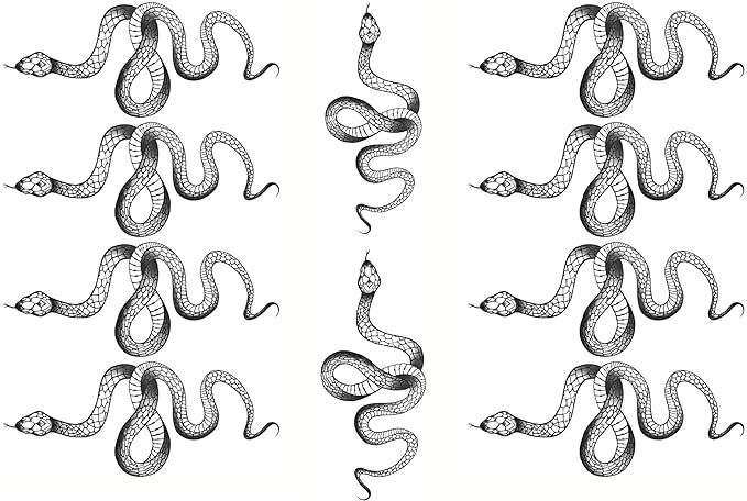 Fashion Realistic Big Size Black Snake Temporary Tattoo Stickers for Women Men Waterproof Fake Tattoo Waist Body Forearm Arm (Pack of 10)