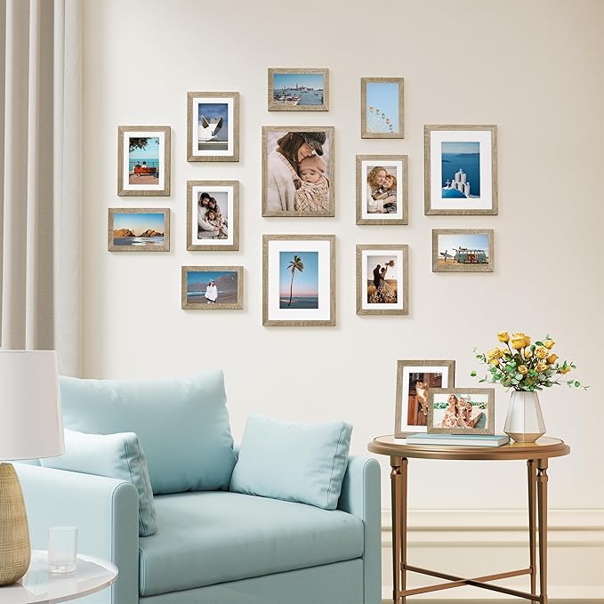 Vittanly 15 Pack Picture Frames Collage Wall Decor, Wall/Tabletop Display | Light Wood, Multi-Size Gallery Wall Frame Set: 3pcs 8x10, 6pcs 5x7, 6pcs 4x6. Picture Frame Set for Family