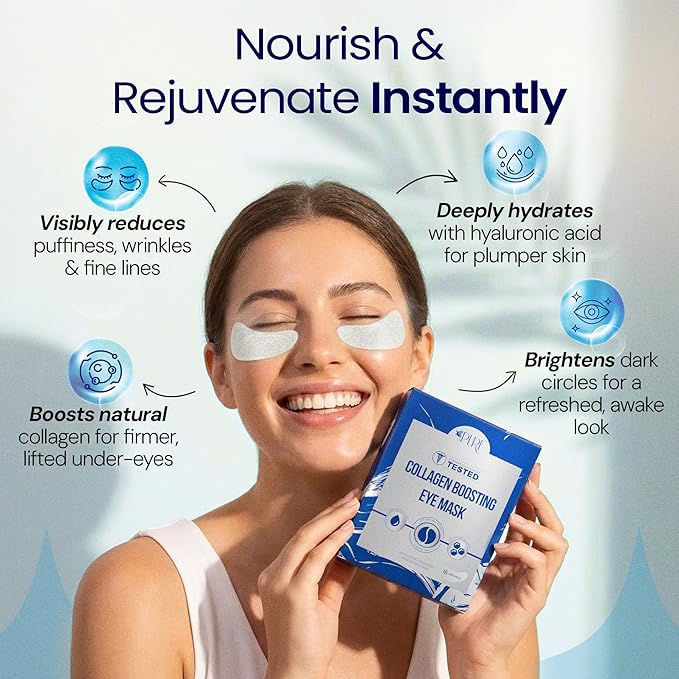 LA PURE Collagen Boosting Eye Mask Patches Under Eye Patches for Puffy Eyes Hyaluronic Acid Dark Circles Bags Lines Anti Wrinkles Anti Aging Hydrating Moisturizing Brightening Eye Gels 15ct