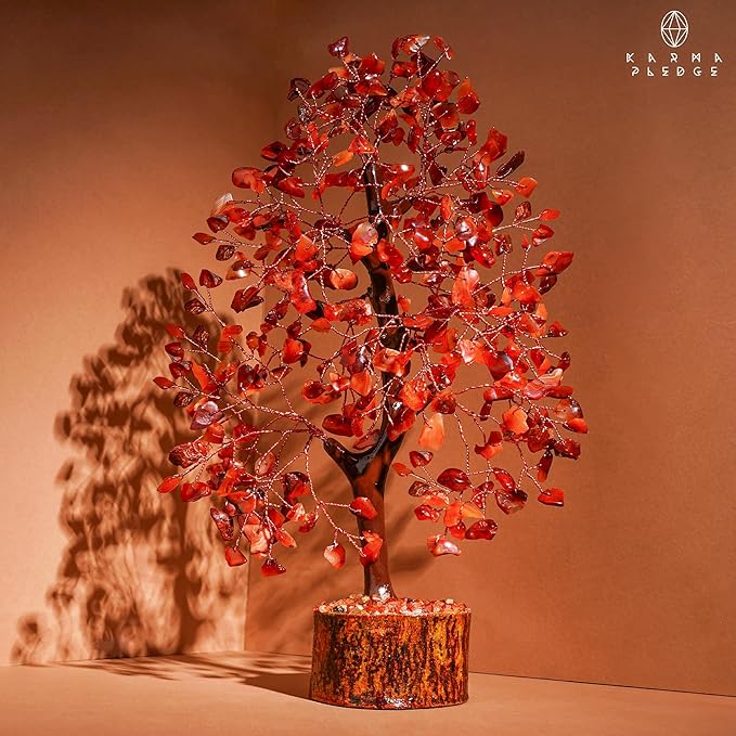 Crystal Tree of Life Birthday Gifts for Women, Men, Handmade Home Decor, Office, Room Decoration, Carnelian Reiki Healing Crystal Chakra Tree for Money, Good Luck Gifts for Her, Mom & Dad
