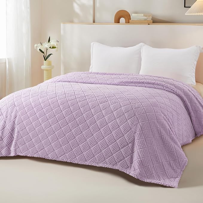 Whale Flotilla Soft Fleece King Size Blanket for Bed, Lilac | Jacquard Waffle Blankets for Home Decor, Lightweight and Cozy, All Season Suitable, 90x104 Inch
