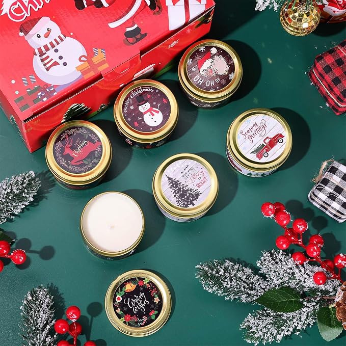 MTLEE 24 Pcs Christmas Scented Candles Set Vintage Christmas Candles with Festive Fragrance for Xmas Holiday Party Rustic Home Decor Stocking Stuffer Gifts for Women Men Coworkers Friend(Wood)