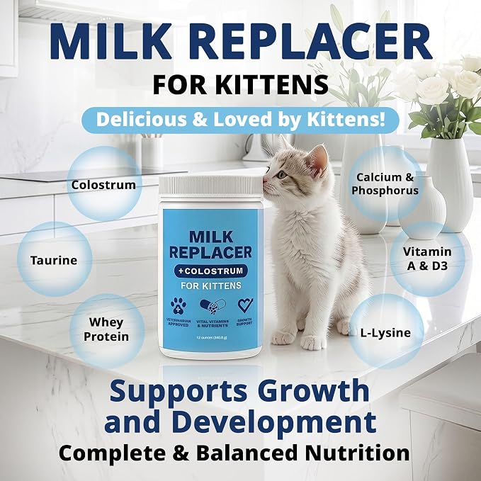Under the Weather Kitten Milk Replacer Powder + Nursing Bottle Kit | Milk Replacement Formula with Colostrum, Feeding Bottle, 5 Nipple Sizes & Cleaning Brush | Complete Newborn Kitten Feeding Set
