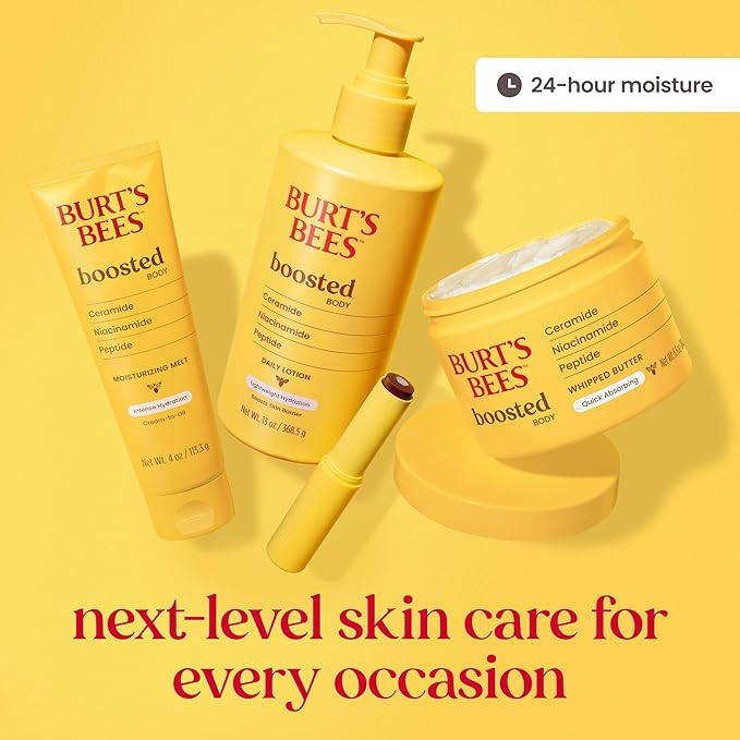 Burt's Bees Christmas Gifts, Boosted Body Whipped Butter With a Ceramide, Niacinamide and Peptide Complex, Quick-Absorbing Body Butter, Tropical Scented, 6.5 oz. Jar