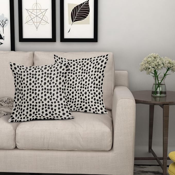 Black Cream Polka Dot Pillow Covers 22x22 Set of 2 Outdoor Modern Art Throw Pillows Boho Design Brush Strokes Decorative Pillowcase Square Cushion Cover Linen Pillow Case for Home Sofa Couch Bed
