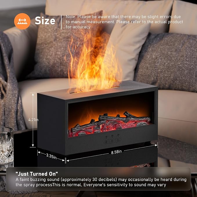 Fireplace Flame Air Diffuser Humidifier | 7 Colors Aromatherapy Oil Diffuser, Ultrasonic Aroma Humidifier with Remote Control & Timer for Bedroom Home Office Yoga