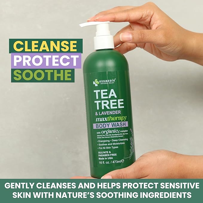 KESMEDIK Tea Tree Lavender Body Wash MaxTherapy, Itchy Skin Relief, Antifungal Defense, Fights Body Odor, Soothes Jock Itch & Athlete's Foot, Intimate Wash, Men & Women, 16 fl oz, Limited Edition