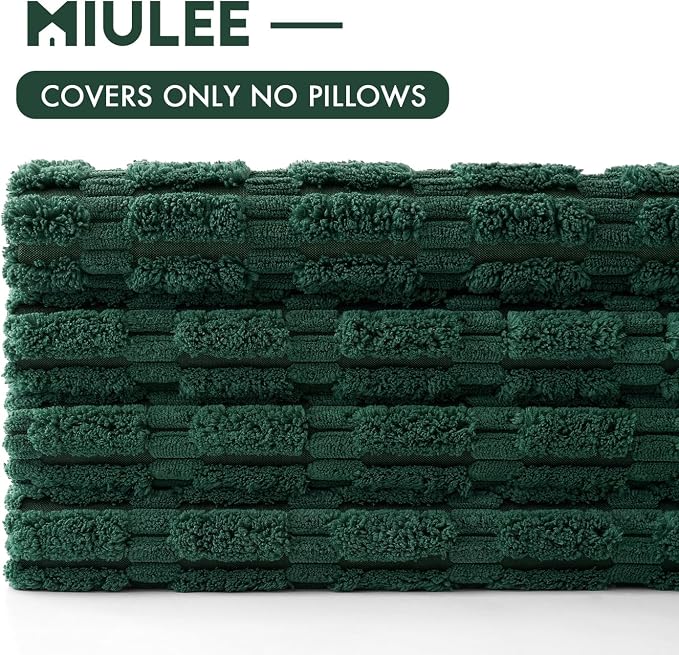 MIULEE Pack of 4 Christmas Corduroy Throw Pillow Covers 18x18 Dark Green | Neutral Rustic Farmhouse Boho Soft Striped Pillow Covers,Home Decor for Sofa,Living Room,Couch,Bed
