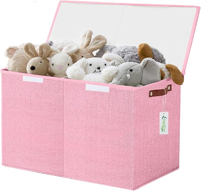 Large Toy Storage Box with Lids, Collapsible Sturdy Baby Storage Organizer Chest Bin Basket for Kids, Boys, Girls, Playroom, Nursery, Bedroom, Closet 25"x13"x16" (Pink)