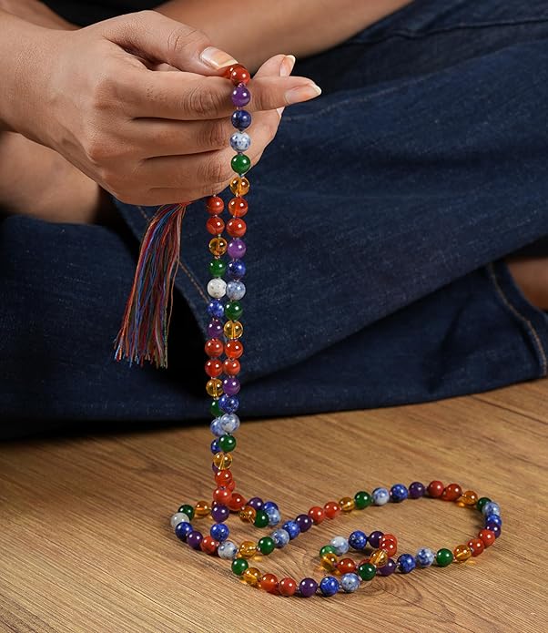 7 Chakra Mala Necklace 108 Beads, Natural Healing Crystal Meditation & Yoga Prayer Beaded Necklace, Spiritual Chakra Jewelry for Men and Women