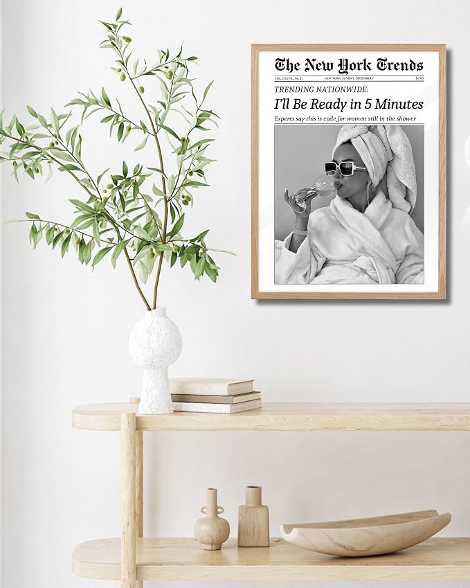 EcoHest 12x16 in I'll Be Ready in 5 Minutes Newspaper Canvas Art | Unframed Canvas Print, Feminist Newspaper Wall Decor for Bathroom, Bedroom, Apartment, Dorm Room, 1Pack