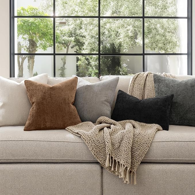 MIULEE Decorative Couch Throw Pillow Covers 18x18 in Golden Brown 2 Pack | Modern Boho Neutral Accent Pillows, Soft Chenille Pillow Covers, Farmhouse Cushion Cases for Home Decor Bed Sofa Living Room