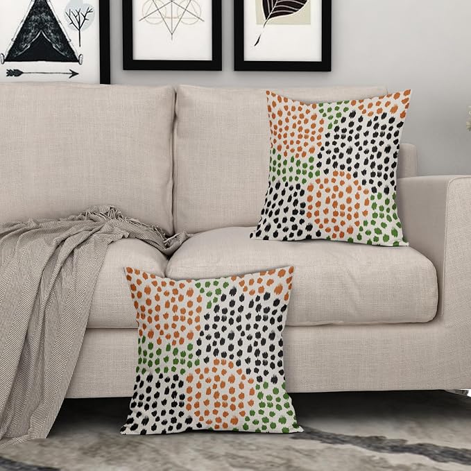 Black Orange Green Pillow Covers 20x20 Set of 2 Fall Colored Art Dot Decorative Throw Pillows Trendy Print Outdoor Pillowcase Holiday Seasonal Cushion Cover Linen Pillow Case Decor for Sofa Couch Bed