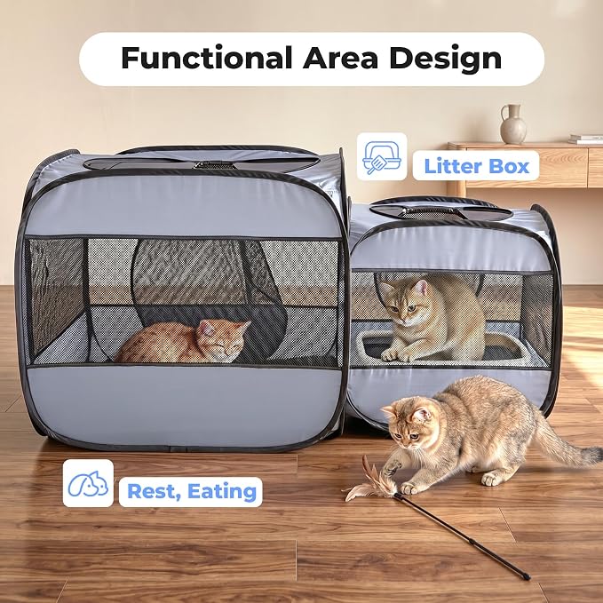 2-in-1 Dog Playpen, Portable Cat Playpen, No Assembly Need | Pop Up Puppy Pet Play Pen Tent Indoor Outdoor Enclosed, Large Kitten Crate Cage Kennel, Small Animals Kitty Condo House